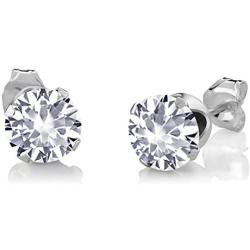 Gem Stone King 925 Sterling Silver White Created Sapphire and White Diamond Pendant Earrings Set For Women (3.65 Ct with 18 Inch Silver Chain)