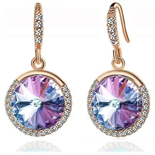 Swarovski Crystal Halo Round Drop Dangle Earrings for Women 14K Gold Plated Hypoallergenic Jewelry Swarovski Crystal Halo Round Drop Dangle Earrings for Women 14K Gold Plated Hypoallergenic Jewelry