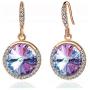 Swarovski Crystal Halo Round Drop Dangle Earrings for Women 14K Gold Plated Hypoallergenic Jewelry