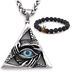 Gungneer Eye of Providence Necklace Pendant Stainless Steel CZ Stones Illuminati Jewelry Biker Accessory Men Women