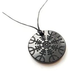 Karelian Heritage Shungite Pendant with Engraving, Black Stone Jewelry