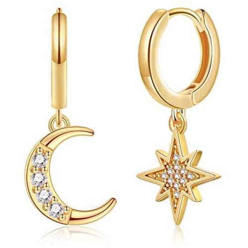 Small Dangle Hoop Earrings 14K Gold Plated Cubic Zirconia Boho Women Girls Huggie Earring Dainty Jewelry Gift