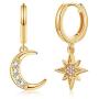 Small Dangle Hoop Earrings 14K Gold Plated Cubic Zirconia Boho Women Girls Huggie Earring Dainty Jewelry Gift
