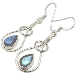SilverStarJewel Sterling Silver Latest Style Blue Labradorite Earrings 1.8''