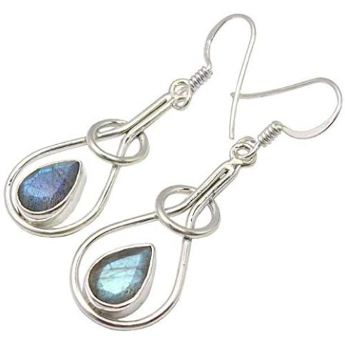 SilverStarJewel Sterling Silver Latest Style Blue Labradorite Earrings 1.8''