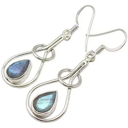 SilverStarJewel Sterling Silver Latest Style Blue Labradorite Earrings 1.8''