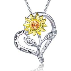 Klurent Sunflower Necklace for Women, Love Heart Pendant My Sunshine Jewelry Adjustable 18-20 Inches, Birthday Mothers Day Valentines Day Necklaces Gifts for Wife Girlfriends Daughter Mother