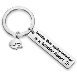 WUSUANED Cute Hedgehog Keychain Inside This Spiky Interior is A Tender Heart Keychain Cute Hedgehog Owner Lover Gift
