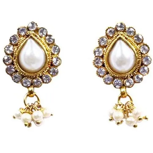 DecorTales Ethnic Fashion Gold Plated Bollywood Traditional Indian Pearl CZ Kundan Stone Jhumka Jhumki Dangle Earrings Wedding Jewelry DecorTales Ethnic Fashion Gold Plated Bollywood Traditional Indian Pearl CZ Kundan Stone Jhumka Jhumki Dangle Earrings Wedding Jewelry