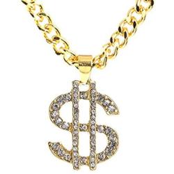 Weahre Dollar Sign Hip Hop Rapper Mens Necklace Rhinestone Pendant Gold Chain Jewelry for Rap Gangsta