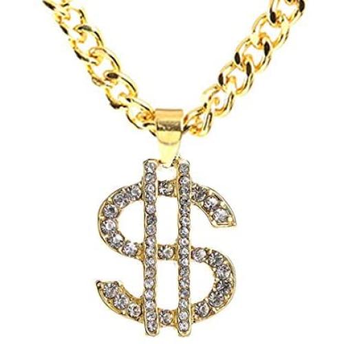 Weahre Dollar Sign Hip Hop Rapper Mens Necklace Rhinestone Pendant Gold Chain Jewelry for Rap Gangsta