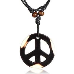 Handmade Adjustable Love Peace Sign Hippie Pendant Necklace Vintage Rope Chain Resin Weave Jewelry