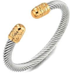 COOLSTEELANDBEYOND Elastic Adjustable Stainless Steel Twisted Cable Cuff Bangle Bracelet for Men Women