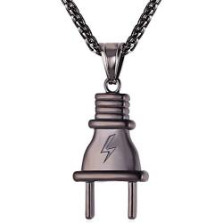 U7 Men Cool Plug Pendant Stainless Steel/Black Gun Plated/ 18K Gold Plated Hip Hop Necklace