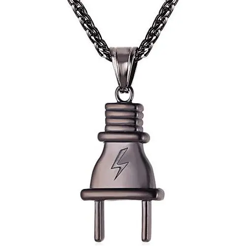 U7 Men Cool Plug Pendant Stainless Steel/Black Gun Plated/ 18K Gold Plated Hip Hop Necklace U7 Men Cool Plug Pendant Stainless Steel/Black Gun Plated/ 18K Gold Plated Hip Hop Necklace