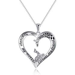Giraffe/Butterfly/Panda/Pig/Cat/Frog/Owl/Rabbit/Penguin/Elephant/Sloth/Ladybug Animals Necklace Jewelry Gifts for Women Sterling Silver Always My Mother Forever My Friend Love Heart Necklace for Mom Daughter