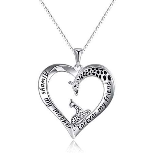 Giraffe/Butterfly/Panda/Pig/Cat/Frog/Owl/Rabbit/Penguin/Elephant/Sloth/Ladybug Animals Necklace Jewelry Gifts for Women Sterling Silver Always My Mother Forever My Friend Love Heart Necklace for Mom Daughter