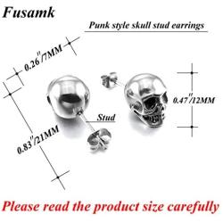 Fusamk Punk Piercing Body Jewelry Titanium Steel Skull Stud Earrings