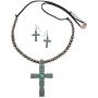 Gypsy Jewels Long Cross Simulated Turquoise Stone Western Style Necklace & Earrings Set