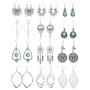 Hanpabum 12 Pairs Bohemian Silvery Vintage Statement Dangle Earrings Ethnic Style Hollow Water Drop Earring for Women Girls