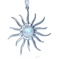Silvershake Natural Moonstone White Gold Plated 925 Sterling Silver Sun Ray Inspired Pendant