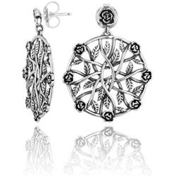 Paz Creations .925 Sterling Silver Rose Pinwheel Dangle Earrings, Made in Israel