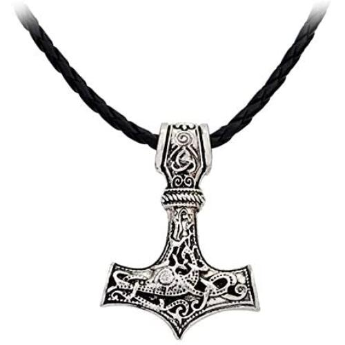 AILUOR Men Viking Leather Norse Thors Hammer Mjolnir Celtic Knot Pendant Necklace Jewelry Scandinavian