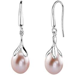 THE PEARL SOURCE 10-11mm Drop-Shaped Genuine Pink Freshwater Cultured Pearl Olive Dangle Earrings for Women