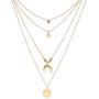 Modyle Women Layered Necklace 14K Real Gold Plated Coin Circle Heart Moon Pendant Dainty Chain Minimalist Simple Boho Jewelry Mothers Gift
