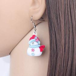 NEWEI Cute Acrylic Cartoon Christmas Snowman Earrings Drop Dangle Decoration Costumes Jewelry for Women Girls Gift New Year