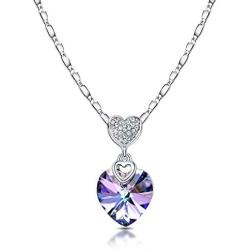 RIMAYZI Platinum-Plated Forever Love 3 Heart Crystals Necklace for Women Girl Pendant with Elegant Box Dainty Anniversary Jewelry Valentines Day Gifts for her