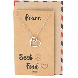 Quan Jewelry Gifts for Women, Love Heart Peace Sign Pendant Necklace, Handcrafted Jewelry in Silver Tone with Inspirational Greeting Card