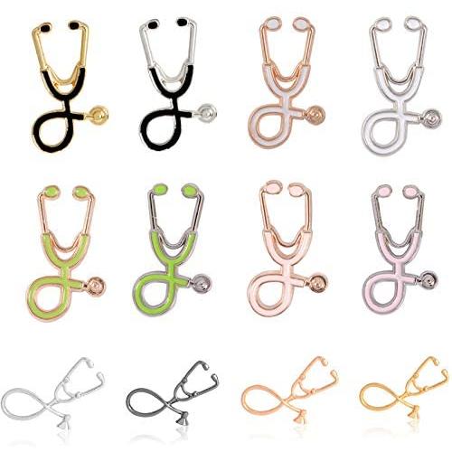 12 Pcs/Set Stethoscope Brooch Pins Stethoscope Enamel Lapel Pin Medical Students Doctor Nurse Stethoscope Brooches Cute Funny Schoolbag Pin Badges Backpack Clothing Bags Cartoon Jewelry Gift