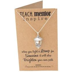 Quan Jewelry Teacher Gifts Street Lamp Necklace with Teach Mentor Inspire Greeting Card, Handmade Jewelry for Women - 100% Handmade