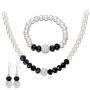 MJartoria Womens Black White Faux Pearls Necklace Earrings Bracelet Jewelry Sets (Black+White)