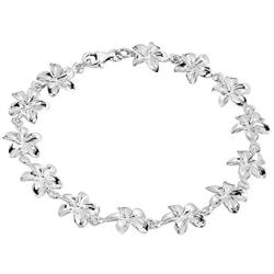 AeraVida Pretty Hawaiian Plumeria .925 Sterling Silver Link Bracelet