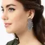 Aheli Bollywood Designer Indian Faux Kundan Stone Enamel Pearl Chandbali Dangle Earrings Ethnic Wedding Jewelry for Women