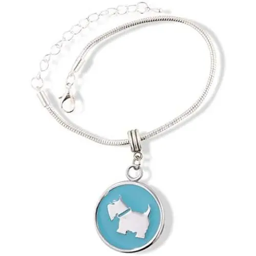 EPJ Scottish Terrier Gift | Silver on Blue Round Stainless Steel Charm Bracelet EPJ Scottish Terrier Gift | Silver on Blue Round Stainless Steel Charm Bracelet