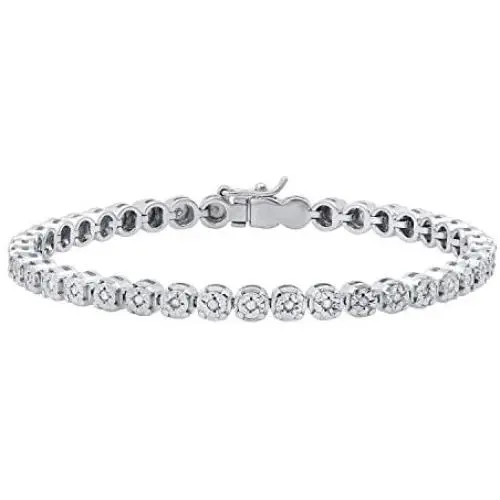 Dazzlingrock Collection 0.50 Carat (ctw) Round White Diamond Ladies Illusion Set Tennis Bracelet 1/2 CT, Sterling Silver