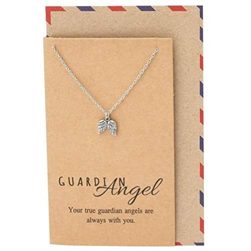 Quan Jewelry Guardian Angel Necklace with Greeting Card, Christmas Gifts for Women