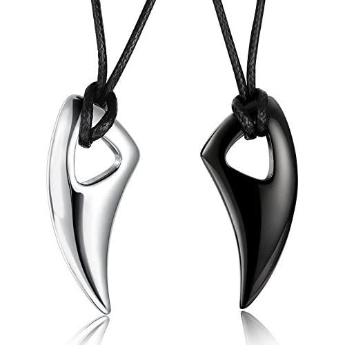 Jstyle Stainless Steel Necklace for Men Necklace Chain Spear Wolf Teeth Pendant Adjustable Chains 2 Set