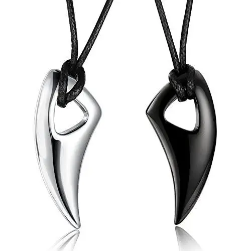 Jstyle Stainless Steel Necklace for Men Necklace Chain Spear Wolf Teeth Pendant Adjustable Chains 2 Set