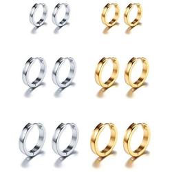 6 Pairs Stainless Steel Hoop Earrings Set For Women Men-Small Round Hoop Earrings Set, Hypoallergenic Endless Huggie Hoop Earrings For Cartilage Piercings