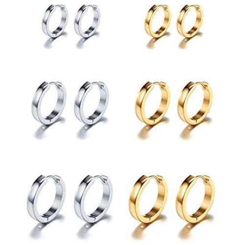 6 Pairs Stainless Steel Hoop Earrings Set For Women Men-Small Round Hoop Earrings Set, Hypoallergenic Endless Huggie Hoop Earrings For Cartilage Piercings