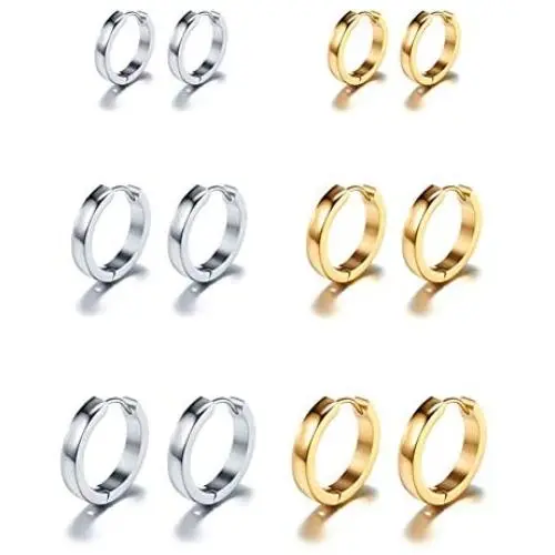 6 Pairs Stainless Steel Hoop Earrings Set For Women Men-Small Round Hoop Earrings Set, Hypoallergenic Endless Huggie Hoop Earrings For Cartilage Piercings 6 Pairs Stainless Steel Hoop Earrings Set For Women Men-Small Round Hoop Earrings Set, Hypoallergenic Endless Huggie Hoop Earrings For Cartilage Piercings