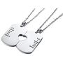 His and Hers Couple Necklace, Stainless Steel Matching Heart Dogtag Love Quote Engraved Stamped Pendant Necklace, Couples Necklace for Valentine Day Gift