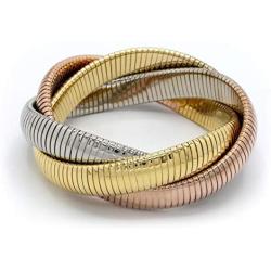 Marshal Metal Fashion Bracelet Omega Stretch Brass Triple Cobra Bracelet (Gold, Rhodium, Rose Gold) (12mm x 3)