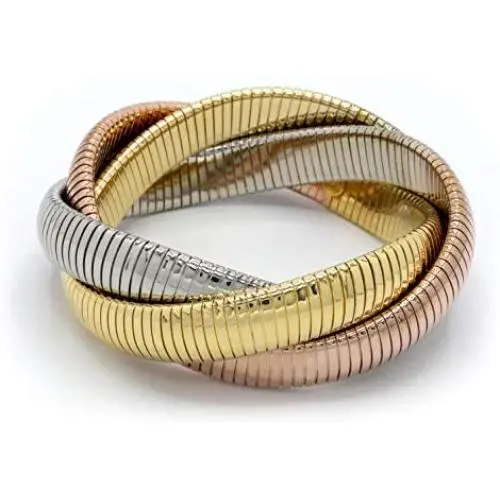 Marshal Metal Fashion Bracelet Omega Stretch Brass Triple Cobra Bracelet (Gold, Rhodium, Rose Gold) (12mm x 3) Marshal Metal Fashion Bracelet Omega Stretch Brass Triple Cobra Bracelet (Gold, Rhodium, Rose Gold) (12mm x 3)