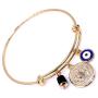 18K Gold Plated Expandable Bangle Bracelet Charm St. Benedict Medal & Genuine Azabache Stone