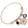 18K Gold Plated Expandable Bangle Bracelet Charm St. Benedict Medal & Genuine Azabache Stone